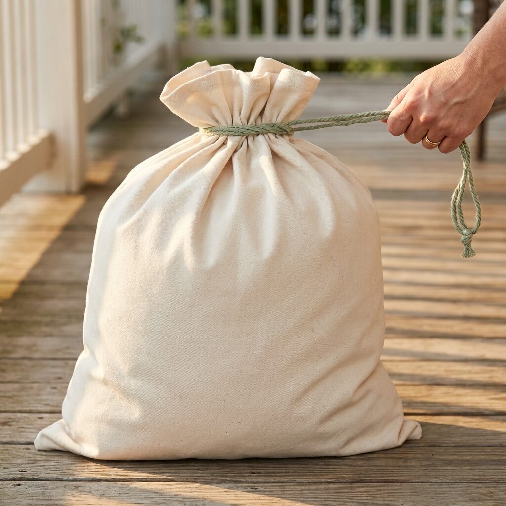 Driver collecting a laundry bag from a porch
