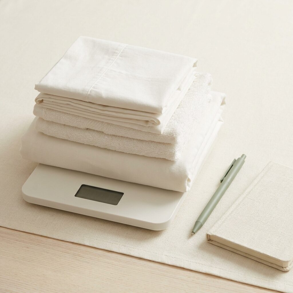 Laundry being weighed on a digital scale